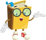 A cartoon of a book wearing glasses.