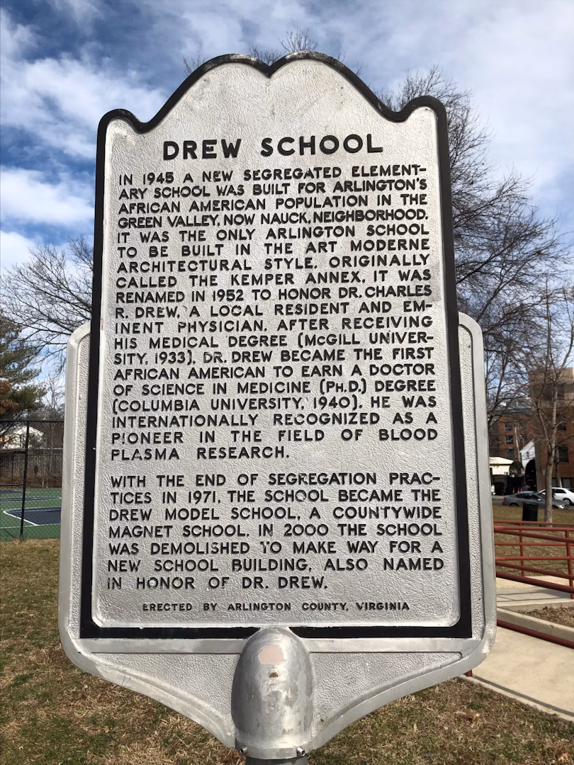 Dr Charles R Drew history marker with text 