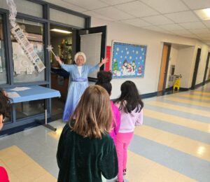 School Librarian, Ms. Black dressed as character Elsa for the Blizzard of Books