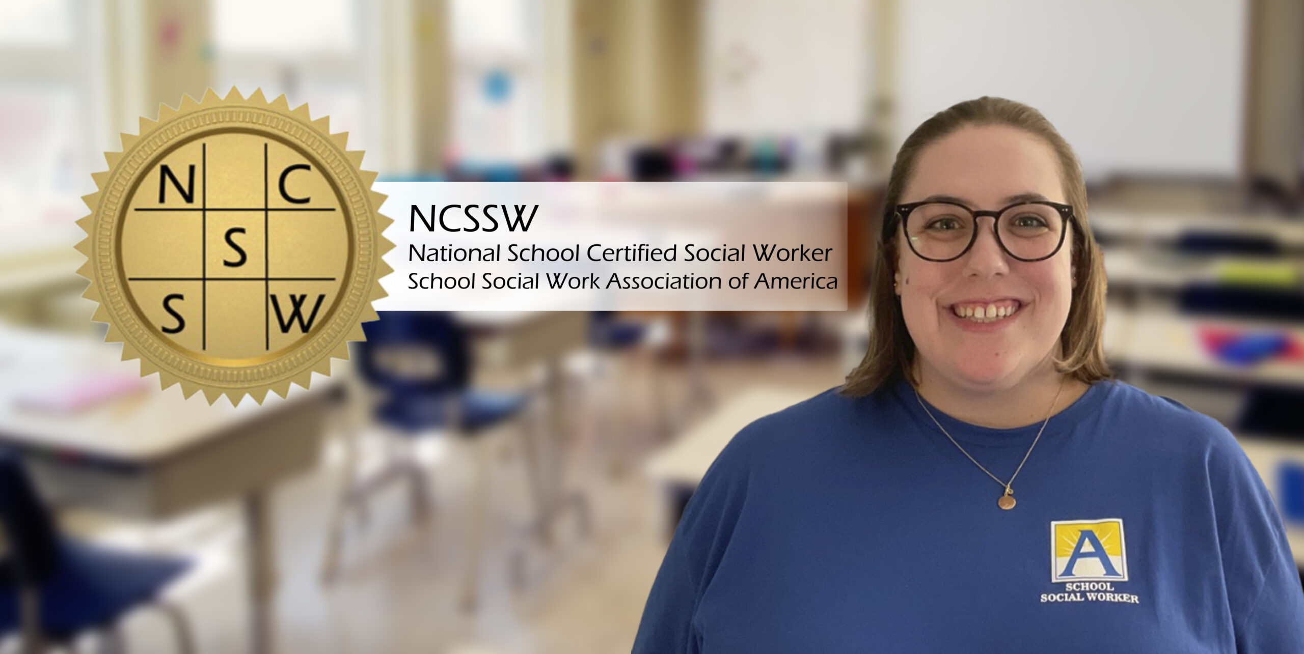 Picture of our social worker CJ Burka pictured with a national prestigious certification award