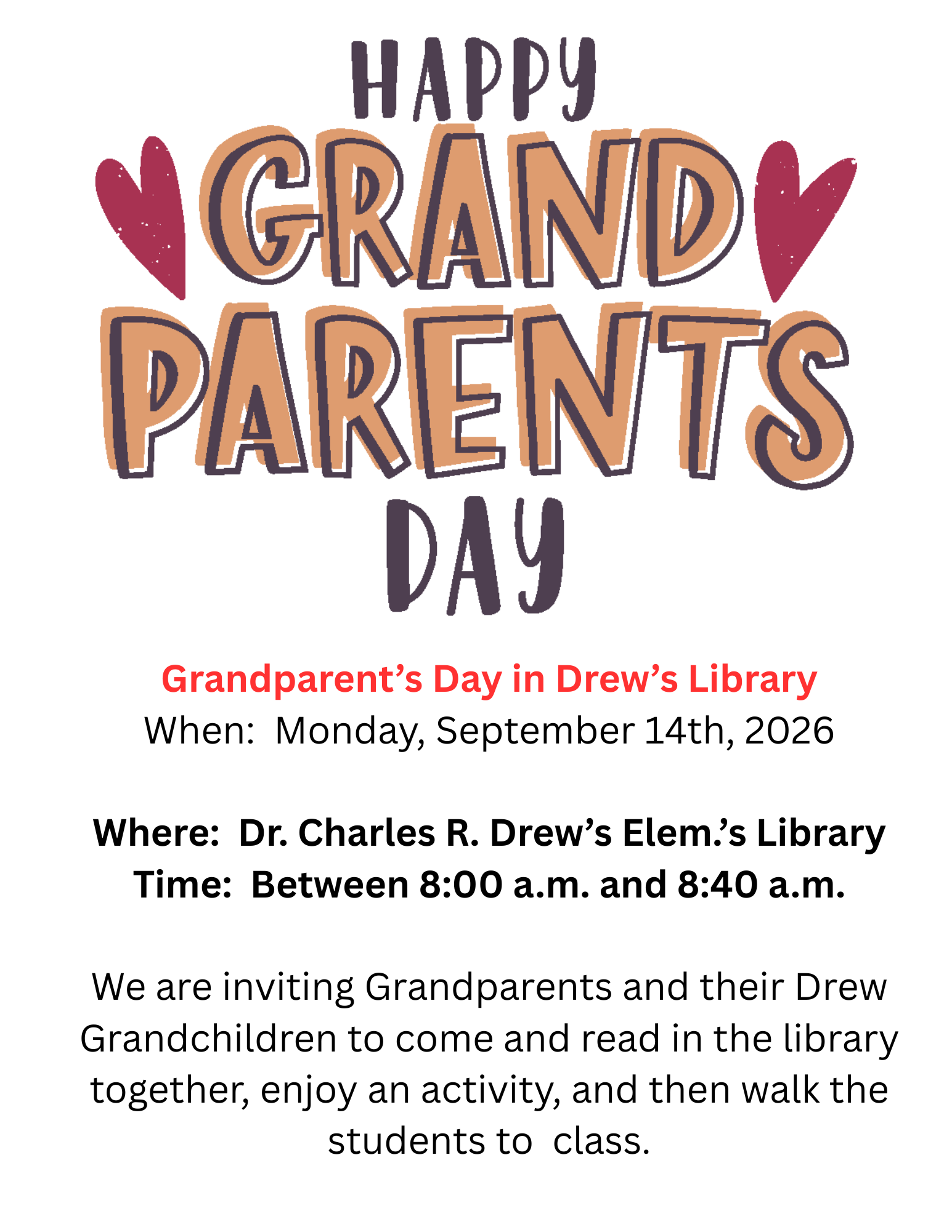 Flyer advertising the details for Grandparents' Day Sept. 14